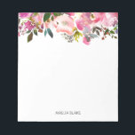 Bloc De Notas Floral de primavera acuática personalizada<br><div class="desc">Este bloc de notas floral presenta ilustraciones acuáticos de flores y follaje vibrantes. Personalice cambiando el nombre o agregando un texto de su preferencia. Esta libreta será un regalo personalizado perfecto.</div>