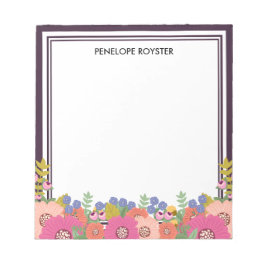 Bloc De Notas Floral Design Dark Plum White Name Notepad