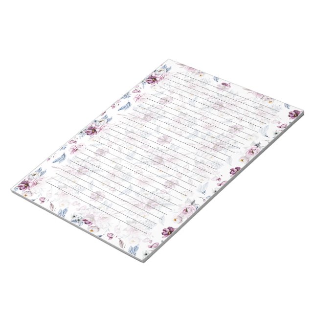 Bloc de notas floral, en lino, púrpura/azul (Lado Derecho)