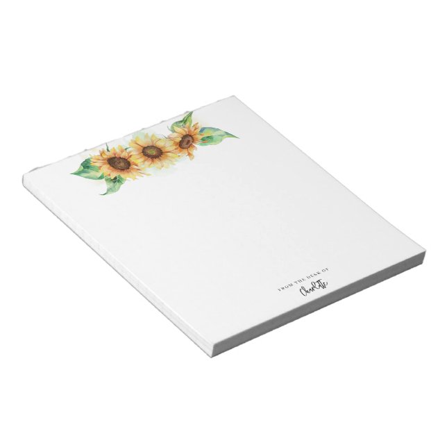 Bloc De Notas Floral Girasol Verdor Script Botánico (Lado Derecho)