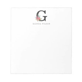 Bloc De Notas Floral giratoria Boho Rosa Monograma