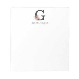 Bloc De Notas Floral giratoria Boho Rosa Monograma