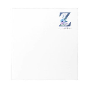 Bloc De Notas Floral Monogram Z Winter Blue Blossoms