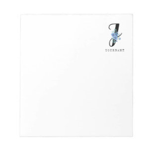 Bloc De Notas Floral Monograma J Flor azul