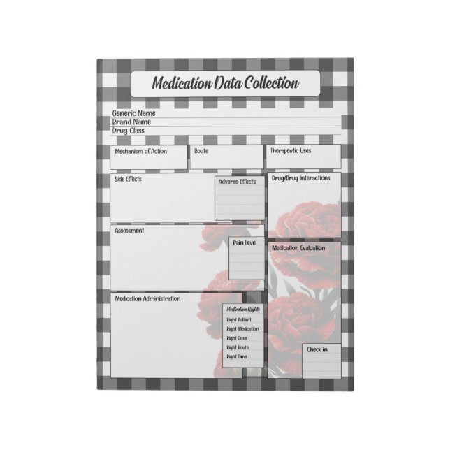 Bloc De Notas Floral negra y blanca _ colección de datos de medi (Lado Izquierdo)