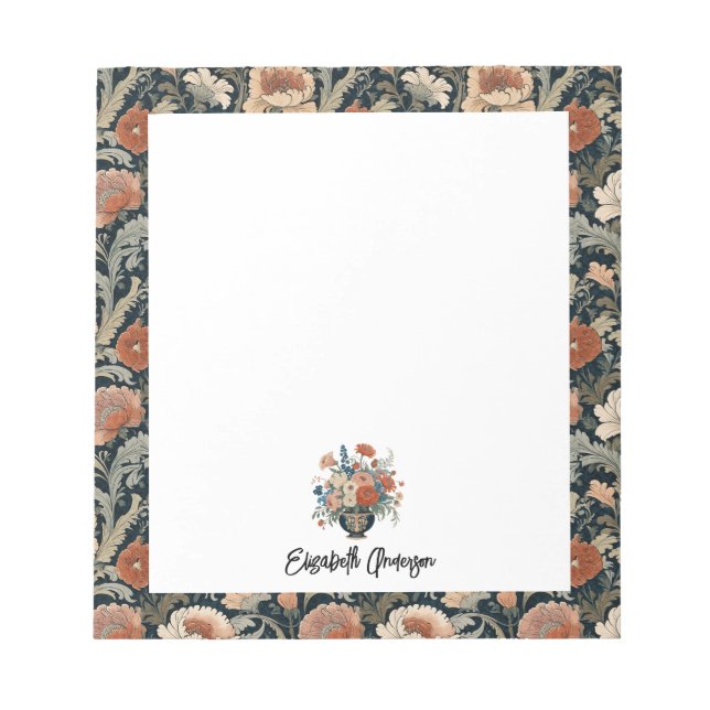 Bloc De Notas Floral Oscuro Elegante Personalizado (Frente)