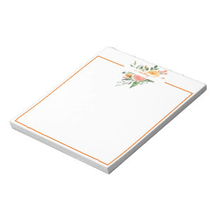 Bloc De Notas Floral personalizada acuarela rosa y naranja