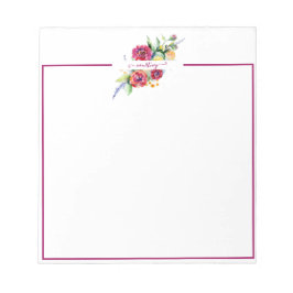 Bloc De Notas Floral personalizado de acuarela rosa  