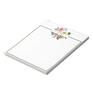 Bloc De Notas Floral personalizado de acuarela rosa y amarillo