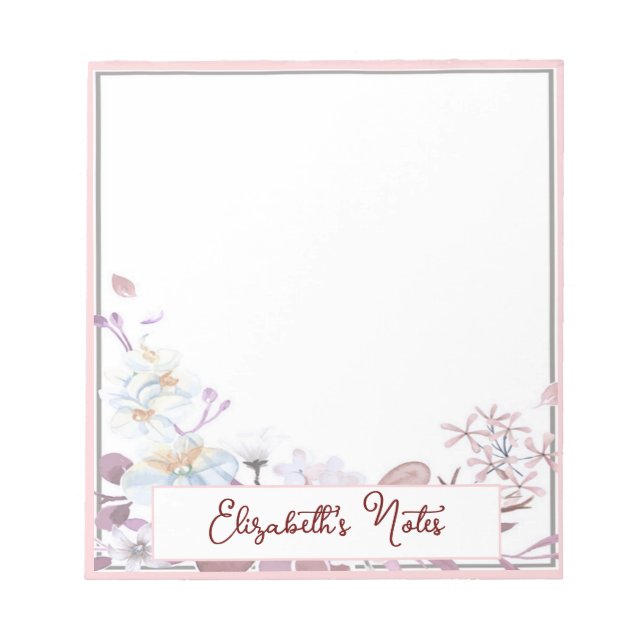Bloc De Notas Floral personalizado rosa (Frente)