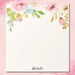 Bloc de notas floral personalizado y tu regalo de<br><div class="desc">Bonito Flores de color de agua Notepad TU TEXTO o nombre</div>