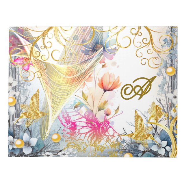 Bloc De Notas Floral Pink Gold Fairy Bird Butfly Scrapbooking (Frente)