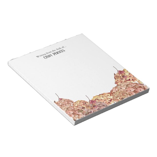 Bloc De Notas Floral Pink Hydrangea Border Personalized Notepad (Lado Derecho)