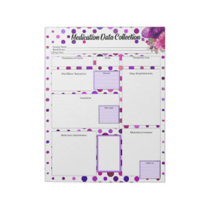Bloc De Notas Floral púrpura _ Colección de datos de medicamento