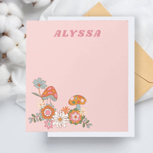 Bloc De Notas Floral retro y hongos Pastel moderno rosa