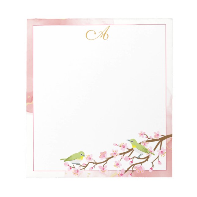 Bloc De Notas Floral rosa con oro rosa Monograma Nombre (Frente)