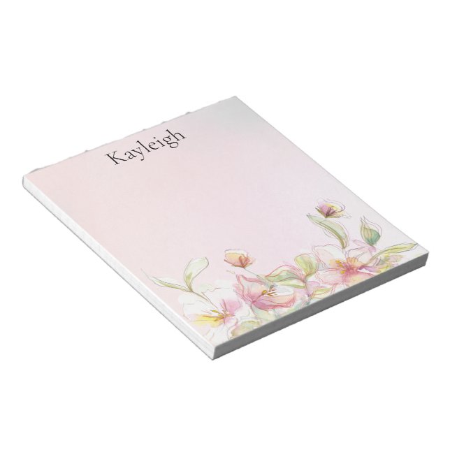 Bloc De Notas Floral rosa Rubor bonito (Lado Derecho)