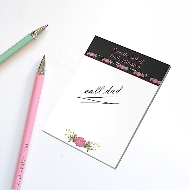 Bloc De Notas Floral rosa y negra personalizada (Subido por el creador)