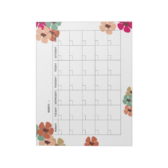 Bloc De Notas Floral Undated Monthly calender (Lado Izquierdo)