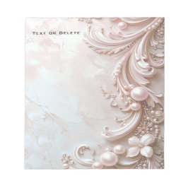 Bloc de notas floral y perla ornamentada rosa