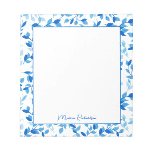 Bloc De Notas Florales Azules Bonitas Modernas Personalizadas