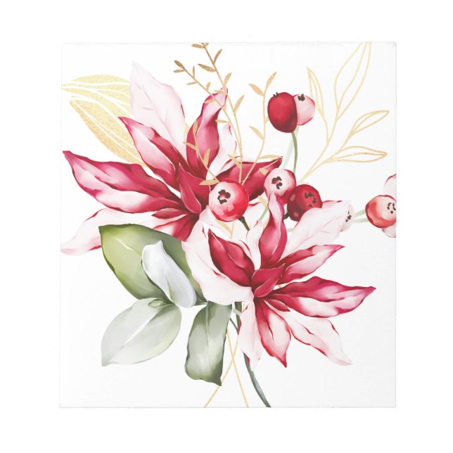 Bloc De Notas Flores acuáticas de poinsettia roja feriado de inv (Frente)