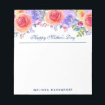 Bloc De Notas Flores acuáticas del Día de la Madre<br><div class="desc">Pancarta personalizada con un bonito ramo de rosas acuáticos con estampados,  hojas y ramas,  todo ello en un colorido arreglo floral.</div>