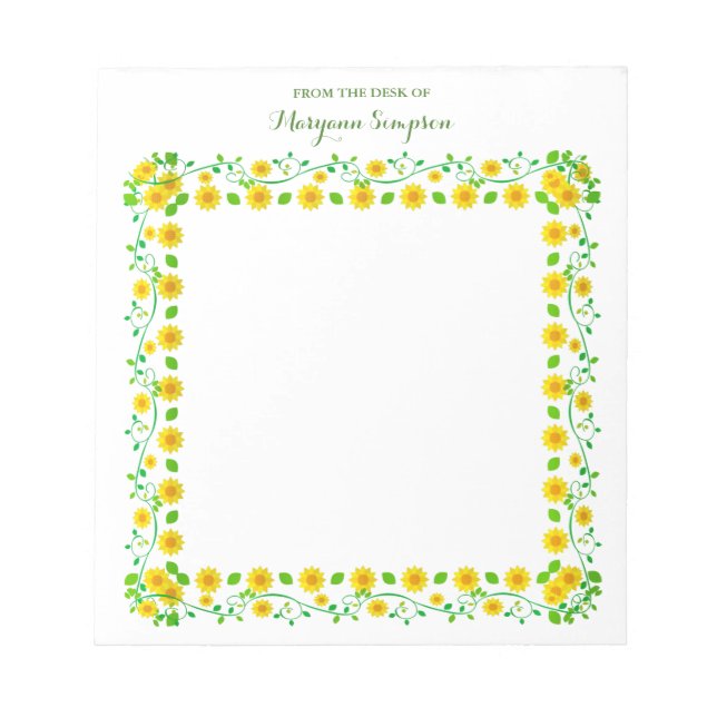 Bloc De Notas Flores amarillas de Bonito personalizadas desde el (Frente)