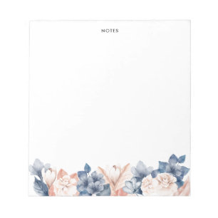 Bloc De Notas Flores azul acuarela y rosa Rubor personalizadas