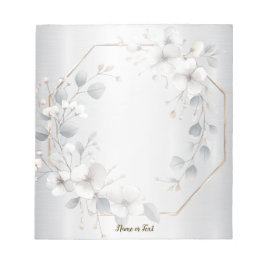 Bloc De Notas Flores blancas color agua marco dorado plateado Ve
