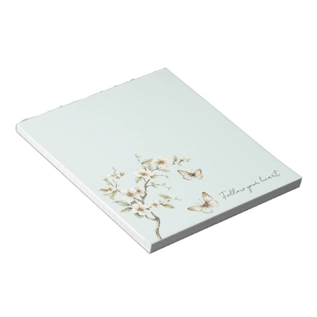 Bloc De Notas Flores Blancas Menta Mariposas   (Lado Derecho)