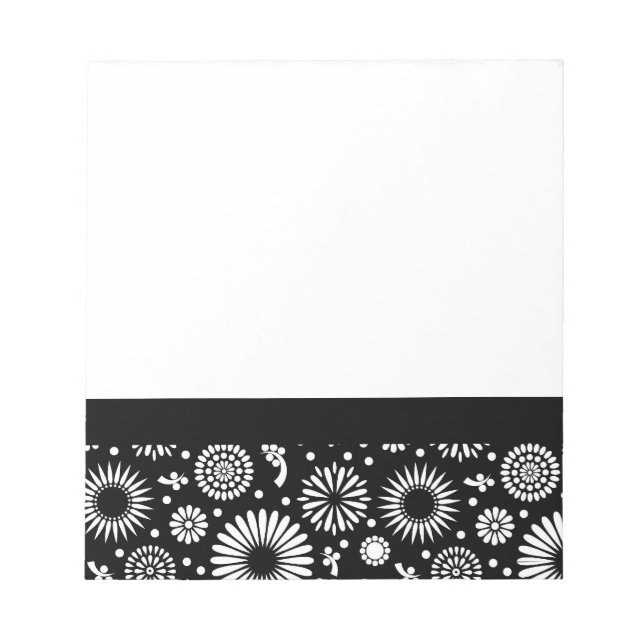 Bloc De Notas Flores Boho Patrón floral vectorial negro y blanco (Frente)