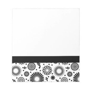 Bloc De Notas Flores Boho Patrón floral vectorial negro y blanco