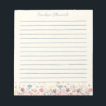 Bloc De Notas Flores de acuarela de color pastel personalizadas<br><div class="desc">Tablero de líneas estilosas con una hermosa pintura acuarela de delicados florales en tonos pastel bonito,  personalizado con su nombre. ¡Buena idea de regalo!</div>
