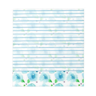 Bloc De Notas Flores de acuarela de flores azules grandes en lin