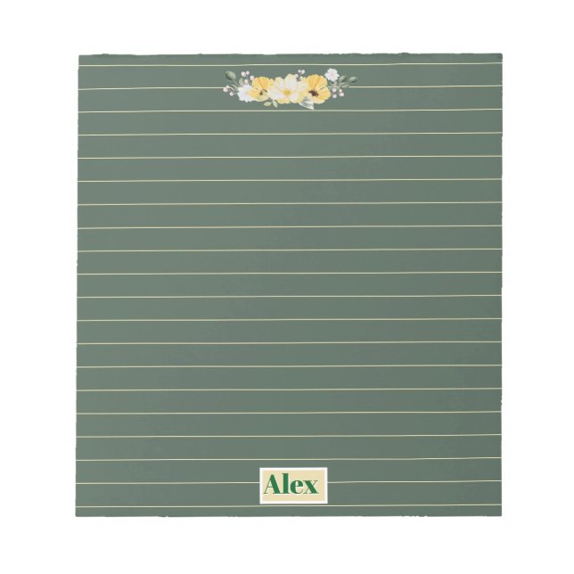 Bloc De Notas Flores de Acuarela Modernas & fondo verde (Frente)
