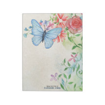 Flores de acuarela pastel y mariposa | Pergamino