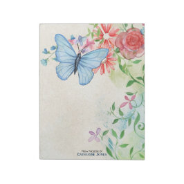 Bloc De Notas Flores de acuarela pastel y mariposa | Pergamino