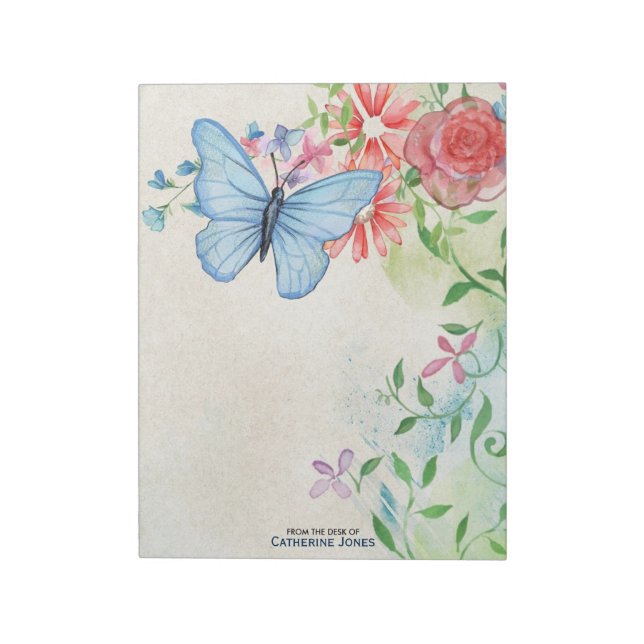 Bloc De Notas Flores de acuarela pastel y mariposa | Pergamino (Lado Izquierdo)