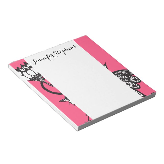 Bloc De Notas Flores de ángulo rosa brillante y negro y blanco (Lado Derecho)