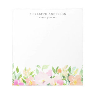 Bloc De Notas Flores de color de agua delgadas   Pastel Floral