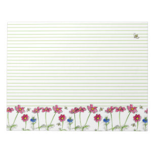 Bloc De Notas Flores de color de agua rosada Cosmos Abejas de mi