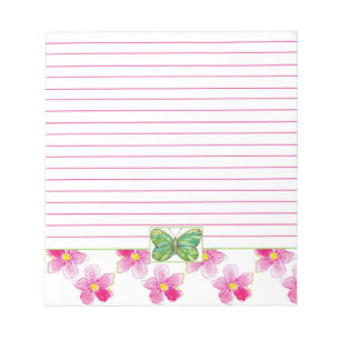 Bloc De Notas Flores de color rosa de mariposa verde planchadas