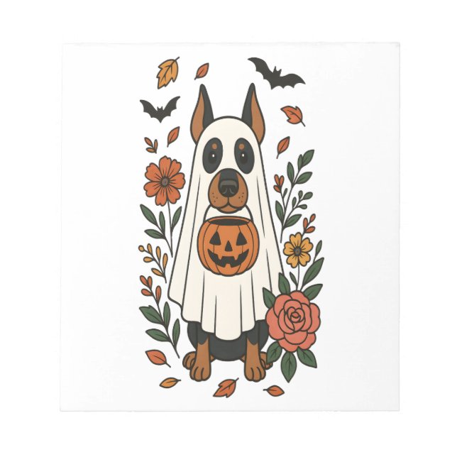 Bloc De Notas Flores de Doberman Pinscher de Halloween (Frente)