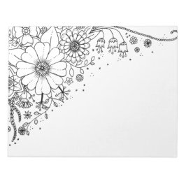 Bloc De Notas Flores de Doodle en blanco y negro color en imagen