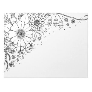 Bloc De Notas Flores de Doodle en blanco y negro color en imagen