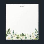 Bloc De Notas Flores de manantial blanco de color de agua person<br><div class="desc">Bloc de notas personalizado de las flores de primavera blanca de color de agua | Una tablilla elegante y caprichosa con flores blancas y follaje. Será un acento femenino perfecto para tu oficina.</div>