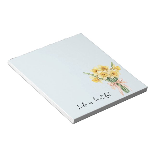 Bloc De Notas Flores de narciso amarillo lazo de melocotón (Lado Derecho)