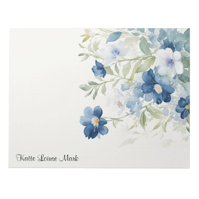 Bloc De Notas Flores de primavera azul acuarela personalizadas (Frente)