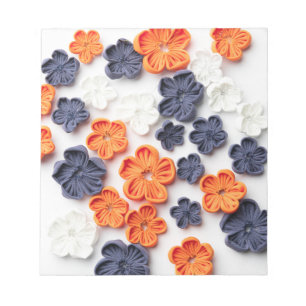 Bloc De Notas Flores de tela cosida artesanal de primavera azul